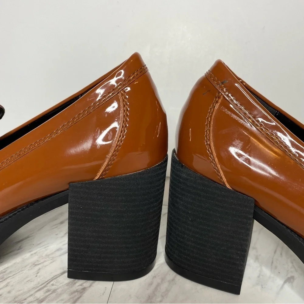 New! Blondo Josie Cognac Patent Heeled Loafer 11